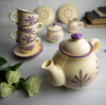 Handcrafted Lavender Floral Ceramic Tea Set with Creamer Sugar Bowl and Large Teapot - Image 2