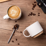 Set of 4 Off White 12 oz Stackable Textured Ceramic Coffee Mugs - Image 2