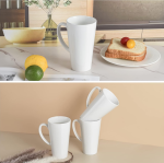 Set of 4 White 16 oz Tall Funnel Shaped Ceramic Coffee Mugs