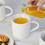 Set of 4 Matte White 12 oz Stoneware Coffee Mugs for Food Service