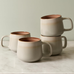 Set of 4 Gray 12 oz Ceramic Coffee Mugs with Neutral Handle Design
